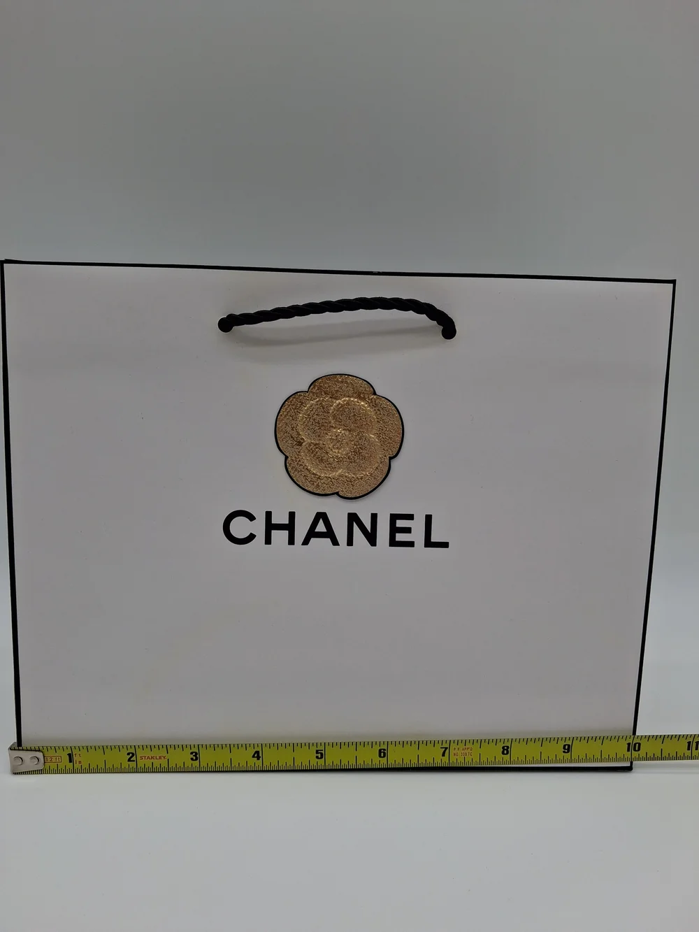 CHANEL Gift Bag Gold Camellia White Black Luxury Boutique Packaging EUC